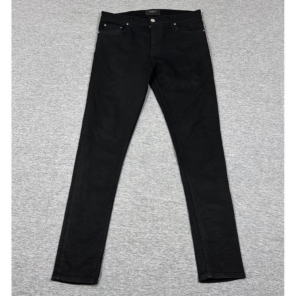 Oro Los Angeles Jeans Mens Size 34x34 Black Slim Skinny Stretch Designer Wax